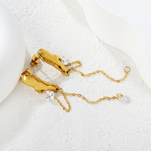 Waterproof Women's Stainless Steel Gold Plated Drop Earrings with Crystal Tassel <b>Chain</b> - Product Image 4