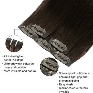 Luxury Good Quality Seamless Clips In Hair 100% Remy Human Hair 5 Pieces 30g Clip In Hair Extensions #2 Dark Brown Color
