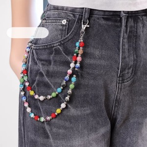 Chaîne de taille pour femme en alliage de zinc avec strass colorés, double couche, style denim hip-hop punk, pour usage quotidien, accessoire pour pantalon - Product Image 1