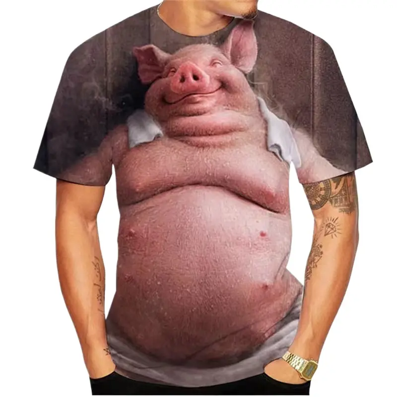 Fitspi Popular Romance Animal Porco 3d Impresso Em Torno Do Pescoço T-shirt Engraçado Porco Casual Homens T Camisa Oversize Atacado Tshirt