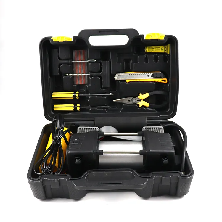 Double Cylinder Portable Mini Air Compressor Tool Assembly Box With 150PSI 12V Car Tyre Tire Inflator Pump