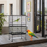 Housse de cage à oiseaux réglable de luxe en maille de nylon, filet de récupération de graines solide et souple, jupe de protection pour perroquets et ara, pliable, facile à ranger, avec bac à eau