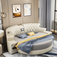 Modernes Multifunktionales Lederbett King-Size mit Smart-Funktionen Lautsprecher USB Massage Stauraum Massivholzrahmen für Schlafzimmer Heimgebrauch
