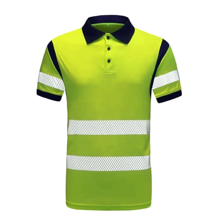Hi Vis Polo-Hemd Kurzarm-Hemd Hochsichtbarkeit Heißgeklebtes Reflexionsband reflektierend Sicherheit atmungsaktiv Arbeitskleidung Shirt