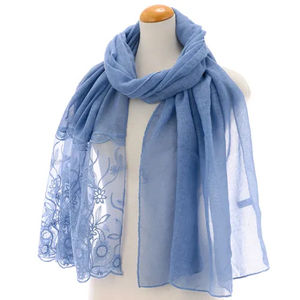 Nouveau turban en polyester uni pour femme avec broderie de fleurs, écharpe en dentelle, châle - Product Image 1