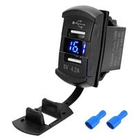 Cargador de Coche USB de Doble Puerto con Interruptor de Palanca de 12V/24V 4.2A, Cargador Rápido con Voltímetro LED para Barco, Motocicleta, ATV, RV