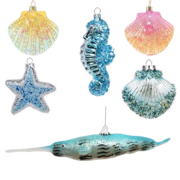 Ocean themed hanging ornaments shell sea horse fish starfish glass marine organism ornaments