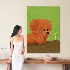 Pintura al Óleo de Perro de Dibujos Animados Pintada a Mano, Arte de Pared Moderno y Minimalista para Sala de Estar, Decoración de Fondo para Sofá, Sin Marco - Product Image 2