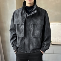Veste en cuir pour homme, veste en cuir PU respirante pour l'hiver, veste pilote à fermeture éclair, col à revers, poche multifonctionnelle pour l'extérieur, veste décontractée