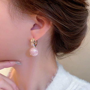 <strong>Pretty</strong> Hoop <strong>Earrings</strong> Copper Jewelry With Pinkmitation Pearl Design Elegant Simple Style for Women Party Dating <strong>Earrings</strong> N80993 - Product Image 3