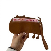 Porte-monnaie en cuir de vache fait main, mignon, en forme de chat, avec fermeture éclair, mini portefeuille créatif, pochette porte-bonheur pour femmes et cadeaux