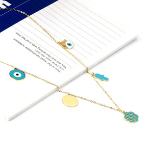 Collar de Cadena con Dijes de Acero Inoxidable, Chapado en Oro de 18K, Diseño de Ojo y Mano, Múltiples Estilos, para Mujer - Product Image 3