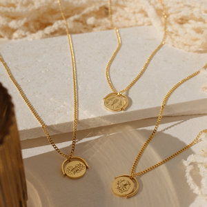Collar de Acero Inoxidable Chapado en Oro de 18K con Signo Zodiacal para Mujer, Joyería con Colgante de Astrología y Horóscopo, Venta al Por Mayor - Product Image 2