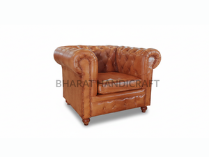 Canapé Chesterfield en cuir luxueux à un siège, avec un design élégant en cuir à boutons profonds vintage, cadre robuste et confortable - Product Image 3