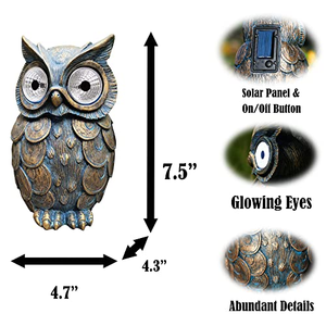 Sculpture d'extérieur personnalisée en polyrésine, hibou à LED solaire, résistante à l'eau, artisanat en résine fait main, décoration de jardin et de cour, éclairage nocturne - Product Image 2