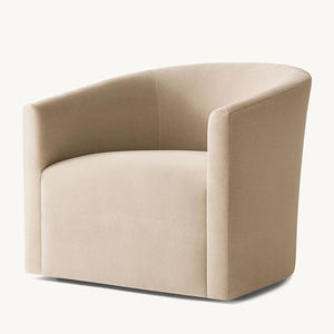 Canapé de sol au design minimaliste en laine d'agneau, fauteuil simple à dossier haut avec accoudoirs, chaise de salon - Product Image 5