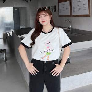 เสื้อยืดแขนสั้นทรงหลวมสำหรับผู้หญิง รุ่น Runqi N8611 พิมพ์ลายอนิเมะ ผ้าคอตตอนเจอร์ซีย์ ไซส์พลัส สีขาว - Product Image 5