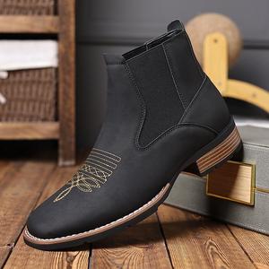 Bottes <span class=keywords><strong>Chelsea</strong></span> pour hommes en similicuir mi-mollet, style urbain, avec doublure en polyuréthane, tendance automne/hiver, décontractées, style britannique - Product Image 1