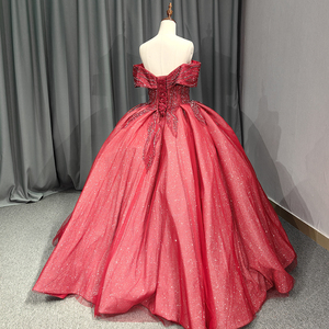 Abito da ballo con spalline <span class=keywords><strong>rosso</strong></span> stile regina abito da sposa con perline in Tulle Glitter abito da sera 9830 - Product Image 5