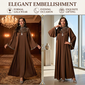 Beaded Rhinestone Modest Abaya for Women Wide Sleeve Private Label - Product Image 5