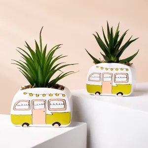 YUANWANG Customization Cartoon Car Shape Home Decor Garden Succulent Ceramic Flower Pot Plant Planter