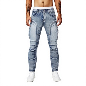 D-Ride Moto Jeans en denim bleu pour homme, coupe slim, effet usé, respirant, toutes saisons - Product Image 1