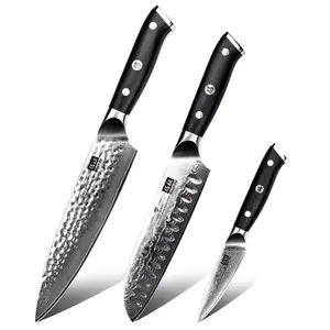 SHAN ZU 7PCs Damascus Kitchen Knives Set Chef Slicing Utility Paring Knife  Japanese VG10 santoku knives with sharpener