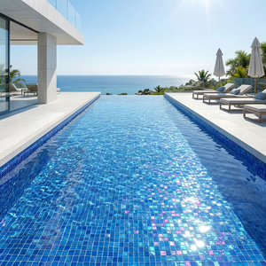 <span class=keywords><strong>Mosaico</strong></span> de Vidrio Cristal Iridiscente para Piscina en Verde Agua, Blanco y Azul a Precio de Mayoreo para Exteriores - Product Image 5