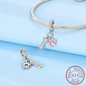 MULA 925 Sterling Silver Pink Charms Lucky Cat Claw Heart Pendant Zircon Romantic DIY <span class=keywords><strong>Charm</strong></span> for Original Bracelet Fine Jewelry - Product Image 3