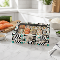 Boîtes à sushi personnalisées imprimées, en carton blanc de qualité alimentaire avec fenêtre transparente pour nigiri, sashimi, rouleaux, fournitures en gros pour fêtes