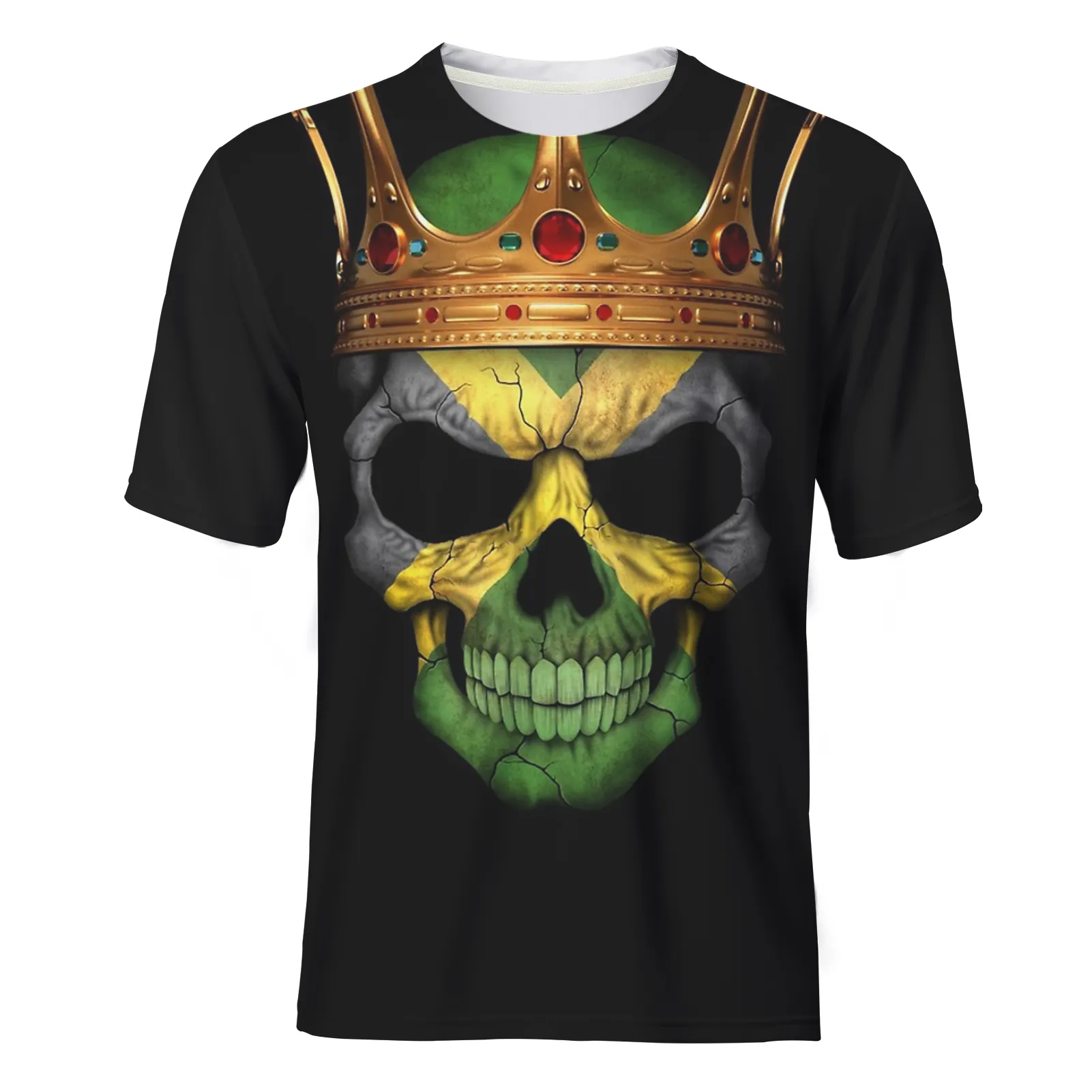 Custom Jamaican Flag with Crown Design Short Sleeve T-shirt For Men Cool Black Streetwear T Shirt Wholesale T Shirts