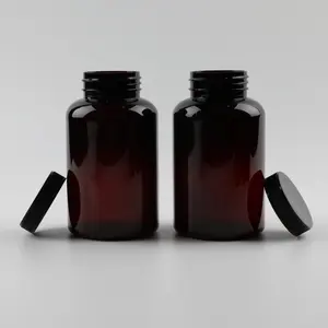 BPA Free Hot Sale 300ml Amber PET Kunststoff Vitamin flasche Medizinische Pillen zusatz flasche mit Schraub verschluss
