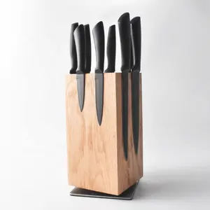 Flexible new design 4-sided oak wood rotating magnetic knife holder for kitchen