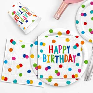 Juego de Artículos para Fiesta de Cumpleaños con Diseño de Puntos, Incluye Platos de Papel, Servilletas, Vasos, Mantel y Pancarta, para 25 Personas - Product Image 1