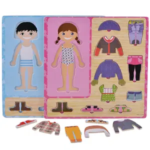 Factory Kids Educational Wooden Dress Up Toys Wooden Magnetic Change Clothes Puzzle Customized Montessori Cognition Body Puzzle