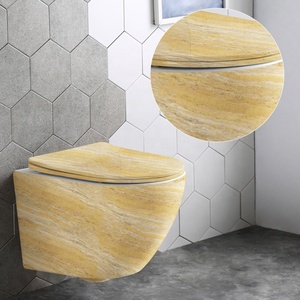 WC suspendu en céramique monobloc effet marbre avec siphon en P pour salle de bain - Product Image 3