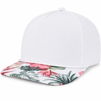 Casquette de baseball en nylon à bordure florale blanche avec broderie 3D, design vintage sportif réglable à 6 panneaux
