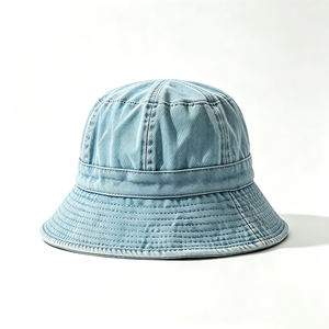 Vintage Washed <b>Light</b> Denim Unisex Bucket <b>Hat</b> Soft Distressed Wide Brim Sun Protection Casual Streetwear Spring Summer Laminated - Product Image 3