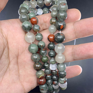 ลูกปัดหินบลัดสโตนแอฟริกันทรงกลมสำหรับทำสร้อยข้อมือ หินธรรมชาติแบบเม็ดกระจาย ST0155 - Product Image 3