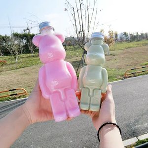 Cute Bear Disposable PET Cylinder Shape <strong>Plastic</strong> <strong>Bottles</strong> and Cups for Cold Drinks Bubble Tea Ice Coffee Juice <strong>Beer</strong> - Product Image 2
