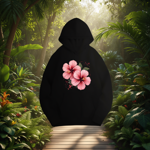 Sudadera con Capucha Casual para Mujer, Estampado Floral de Hibisco Rosa, 100% Poliéster Tejido, Sudadera de Verano con Bolsillos - Product Image 2