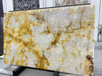 Dalles de quartzite cristallin blanc translucide rétroéclairé, pierre naturelle brésilienne lumineuse pour comptoirs de cuisine, îlots et murs décoratifs