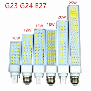 10W 12W 15W 18W 20W 25W E27 G24 G23 LED mısır ampul lamba ışığı SMD 5730/5630 spot 180 derece AC85-265V yatay fiş işık