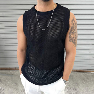 <strong>Men</strong> Casual Knitting Tops <strong>Mens</strong> Streetwear New Summer Transparent <strong>Vest</strong> <strong>Men's</strong> Sleeveless Hollow Out <strong>Beach</strong> Tshirt - Product Image 4