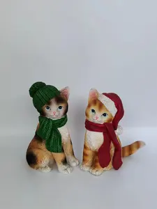 4 Kinds Cute Fashion Realistic Art Animals Figurines Cat Resin Crafts Home Decoration Gifts