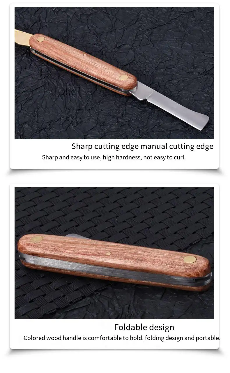 HJH3021 pisau Grafting alat taman, pisau okulasi pohon gagang Rosewood ganda untuk mencangkok pohon buah