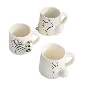Vaso Reutilizable de Porcelana Blanca con Diseño de Gato, Taza de Cerámica con Forma de Animal 3D, para Parejas, Apta para Lavavajillas y Microondas, Decoración para el Hogar - Product Image 1