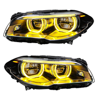 Pour BMW Série 5 F10 F11 F18 2011-2017, mise à niveau des phares LED, yeux d'ange bicolores dorés, phares de projecteur fumés noirs
