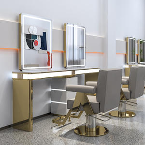 Miroir de salon de coiffure haut de gamme table miroir de salon de coiffure table de miroir spéciale en acier inoxydable table de miroir de repassage et de teinture - Product Image 2