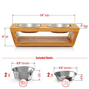 Soporte de bambú y madera para alimentar mascotas, estante para comida de perros, tazón para comida de gatos, dos compartimentos con altura ajustable, hecho a medida para exportación. - Product Image 5
